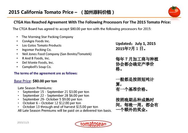 美国加州番茄加工商情况