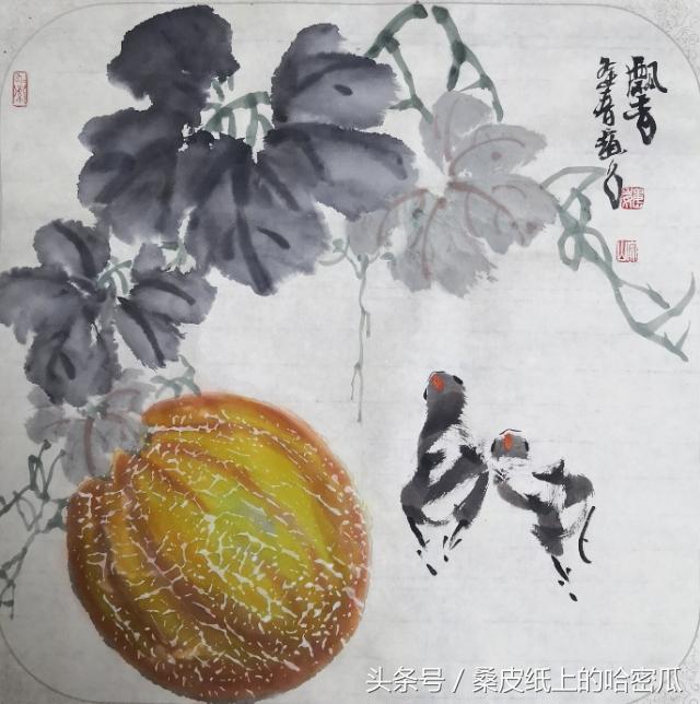 新疆哈密瓜宣传大使魏宝山 国画作品《飘香》