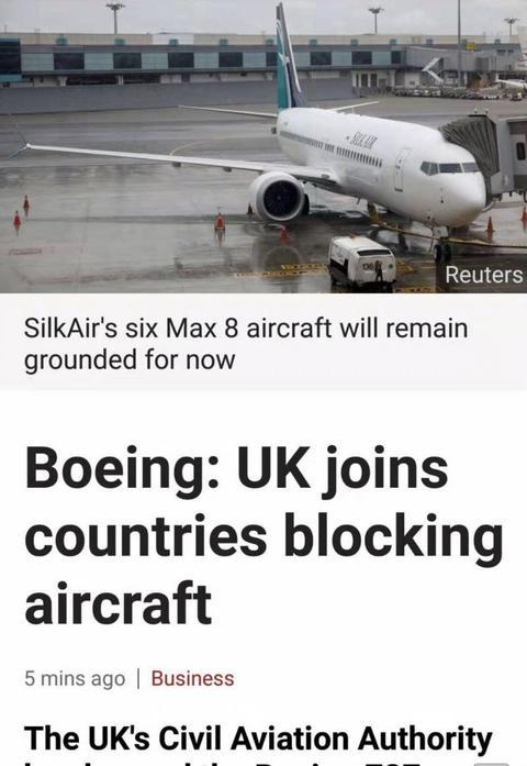 第14个国家 英国禁止波音737Max在其领空运行