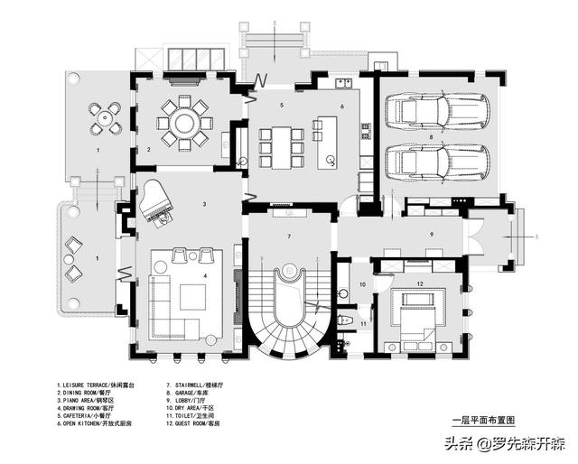 现代美式别墅装修设计实景；黑白琴键之间，奏响生活的华尔兹