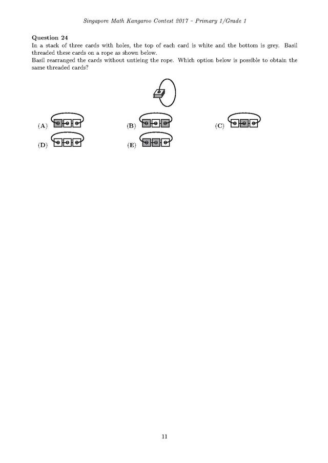 新加坡袋鼠数学竞赛1年级试卷和答案