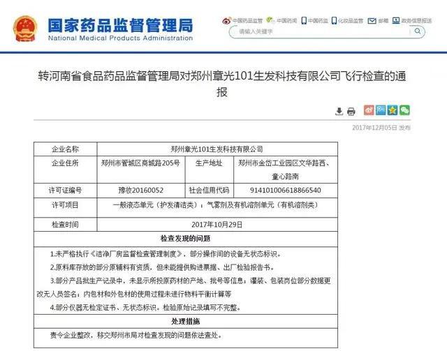 章光101育发品被检出违规添加性激素，回应遭“打脸”