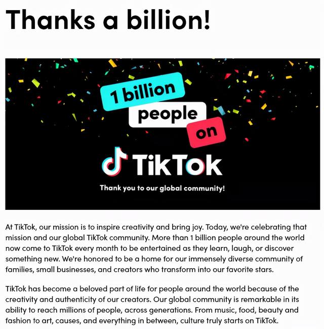 官宣｜Tik Tok全球用户月活超10亿，卖家布局Tik Tok大有所为