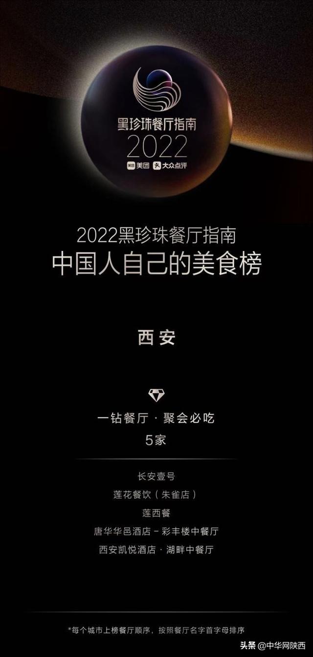 2022黑珍珠餐厅指南出炉！西安5家餐厅上榜